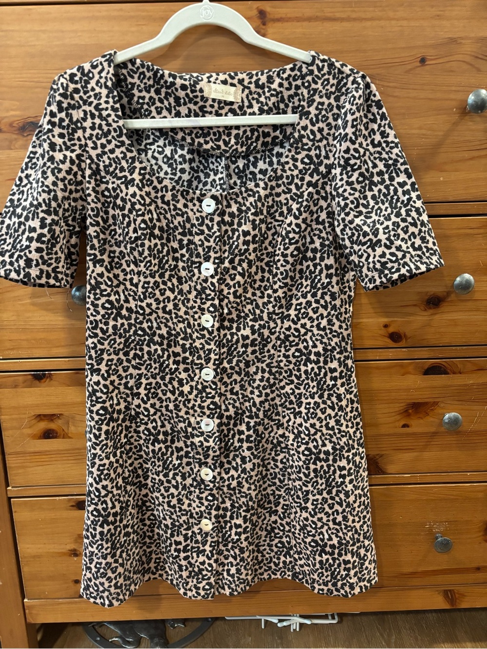 Altar'd State Beige and Black Leopard-Print Button-Front Mini Dress
